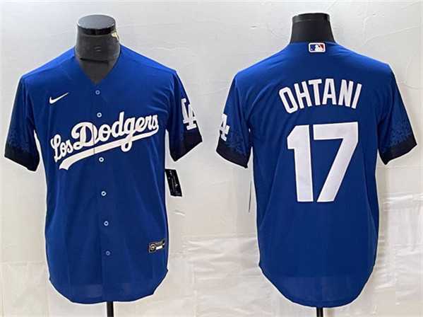 Men%27s Los Angeles Dodgers #17 Shohei Ohtani Royal City Connect Cool Base With Patch Stitched Baseball Jersey